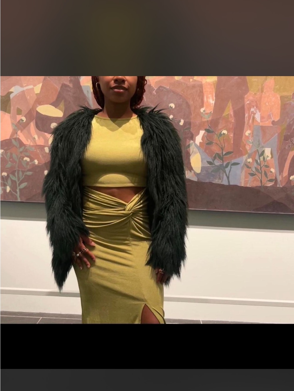 Women’s chartreuse Twist-Front Midi Skirt - Stylish Cutout Detail